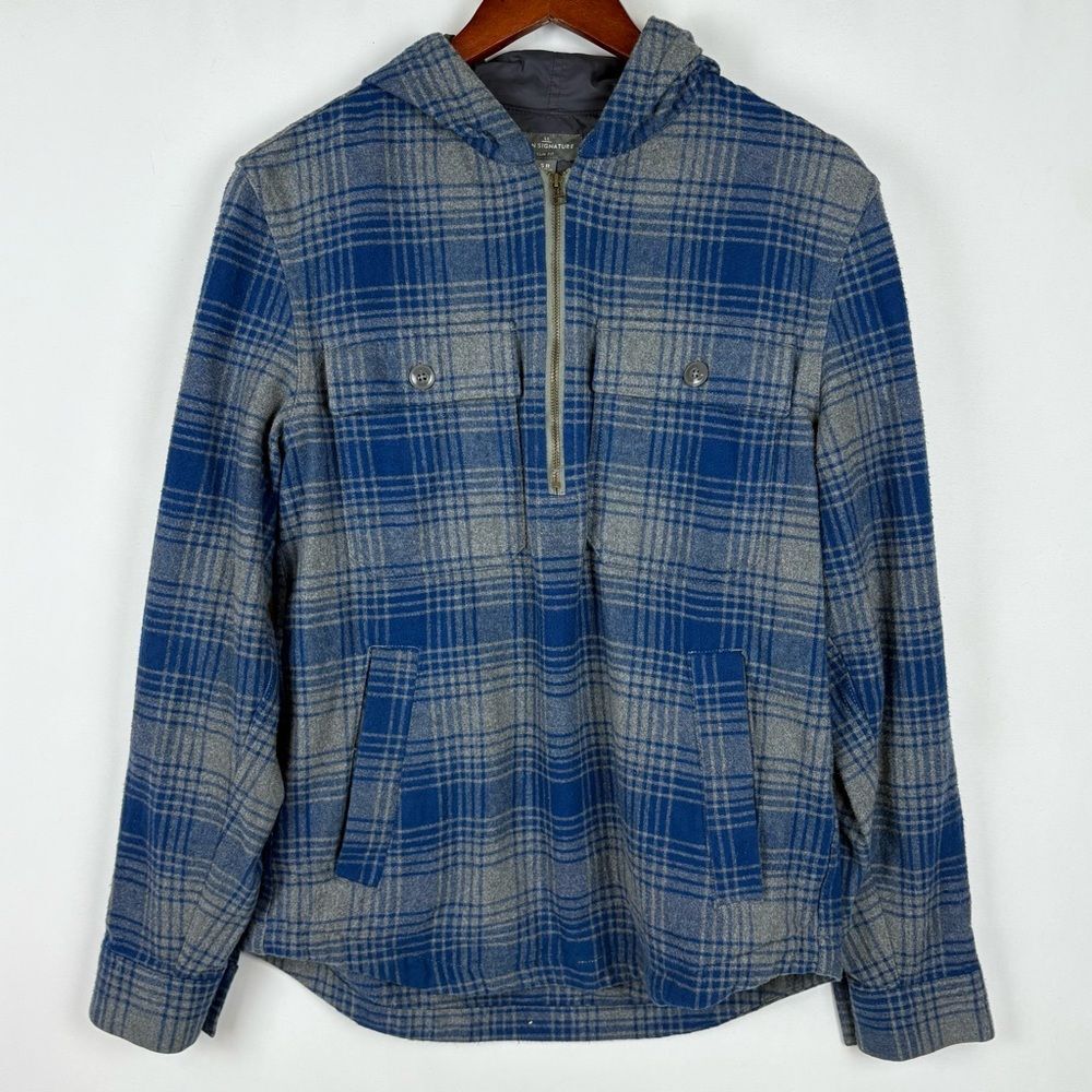 L.L. Bean Signature Slim Fit Plaid Hooded Pullover Flannel